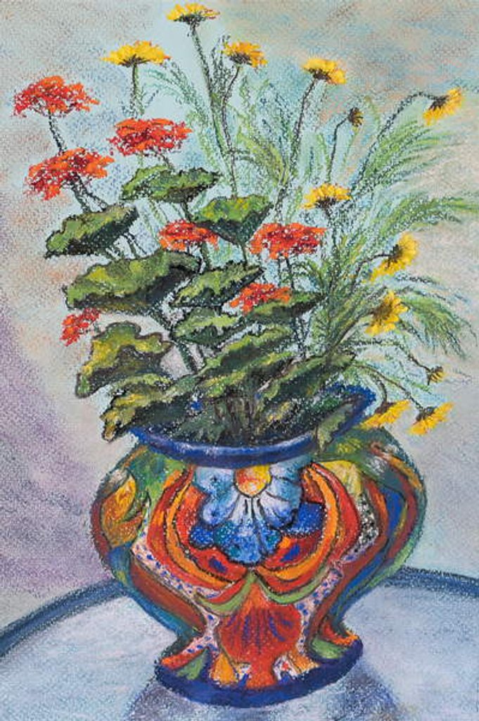 Detail of Bowl of geraniums & daisies by Margo Starkey