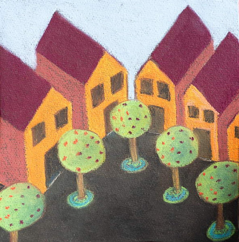Detail of Four wooden houses by Margo Starkey