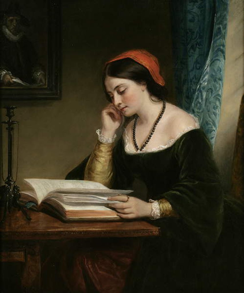 Detail of The Fair Student, 1858 by Daniel Huntington