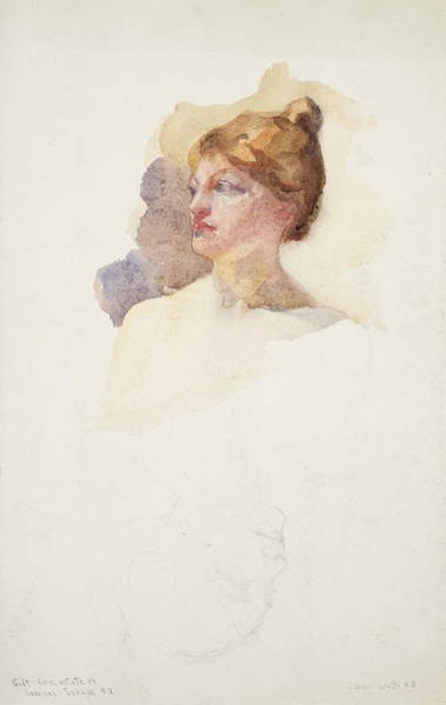 Detail of Sketch of female head by Samuel Isham