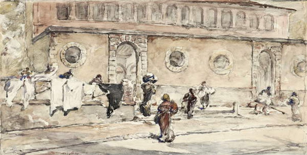 Detail of Figures in front of a Spanish building by Walter Shirlaw