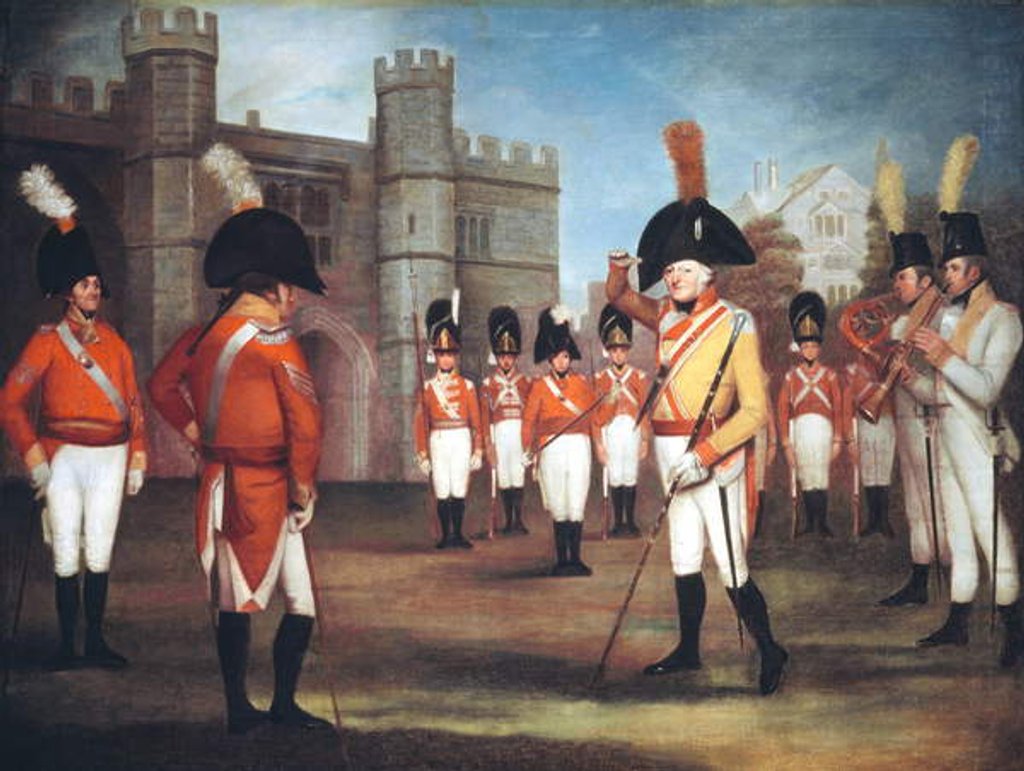 Detail of The Staffordshire Militia on parade at Windsor Castle, c.1804 by Arthur William (circle of) Devis