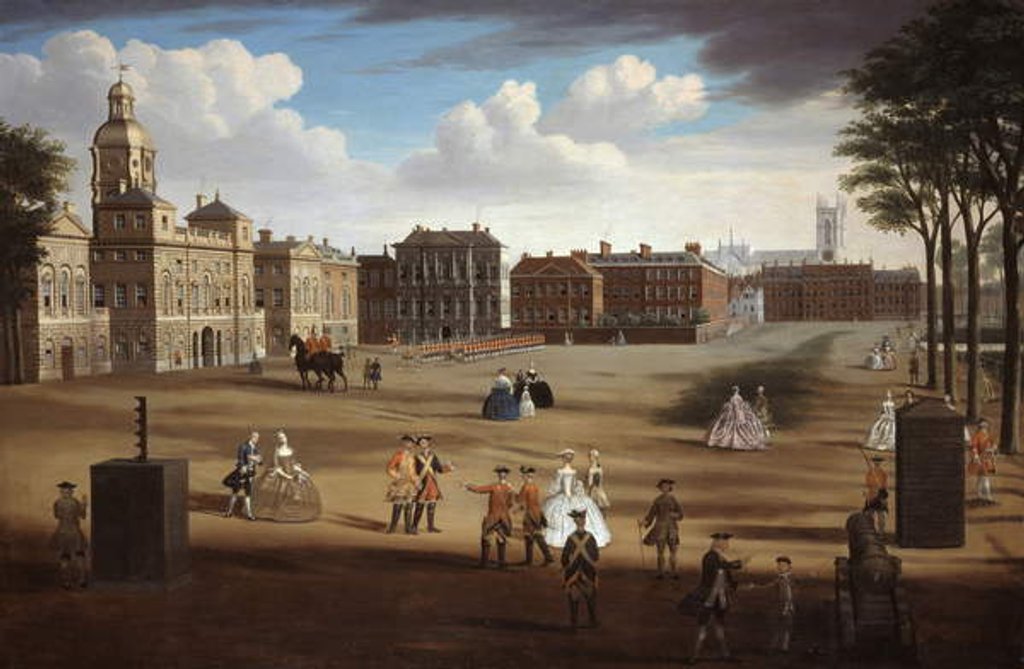 Detail of A View of the West Front of Horse Guards with the Treasury and Downing Street beyond, c.1758 by Samuel Wale