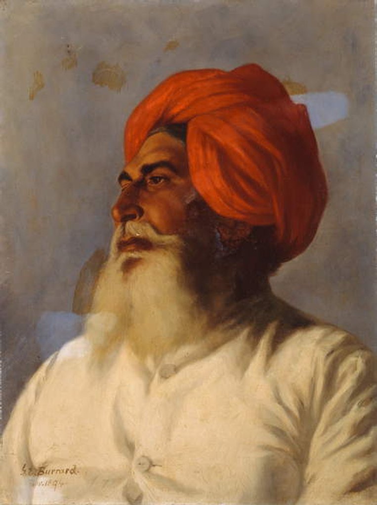 Detail of Ganda Singh, a Sikh chaprassee of Col Wilmer's topographical No.14 survey party, 1894 by Gertrude Ellen Burrard