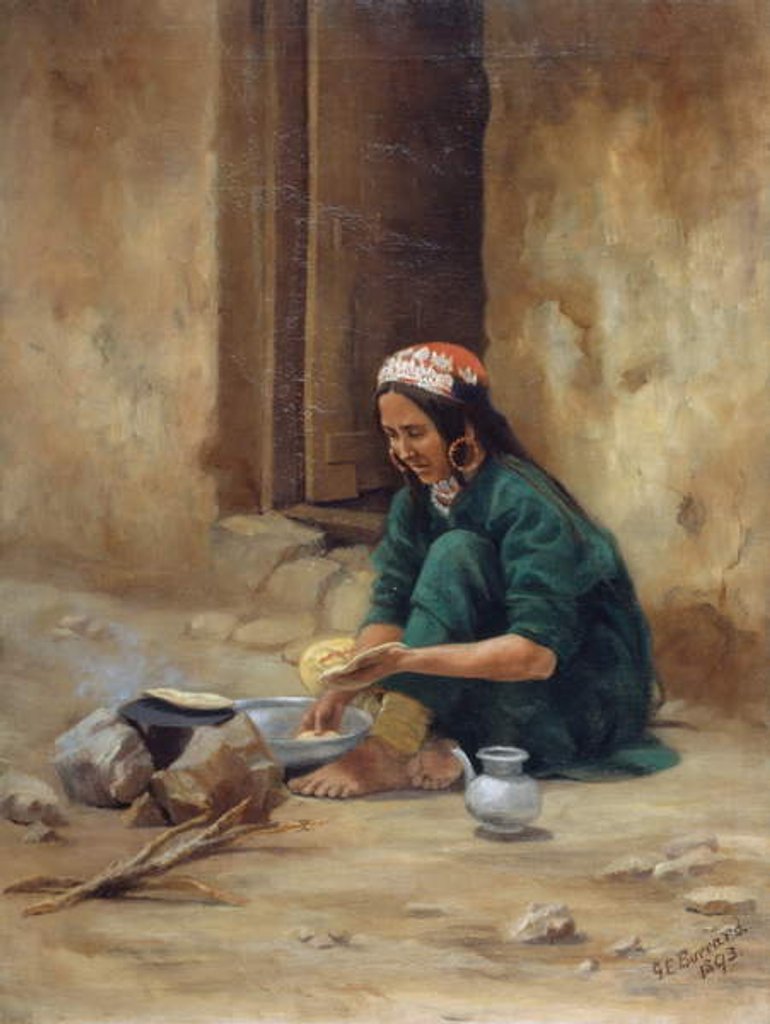 Detail of A Hill woman from Ladakh, cooking her food, 1893 by Gertrude Ellen Burrard