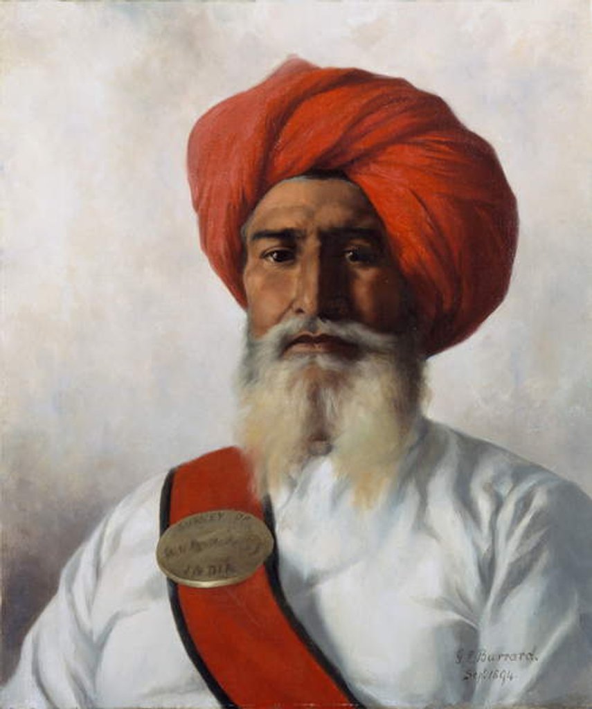 Detail of Ganda Singh, a Sikh chaprassee of Col Wilmer's topographical No.14 survey party, 1894 by Gertrude Ellen Burrard