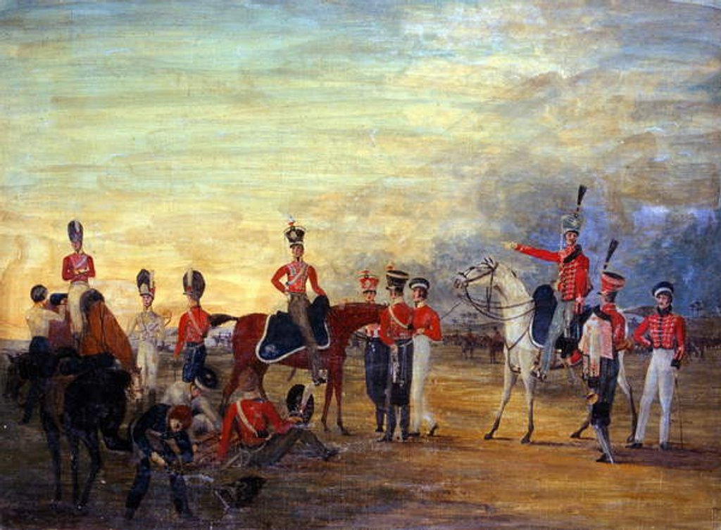 Detail of A group of mounted and dismounted officers and men of the Yorkshire Yeomanry in various orders of dress, c.1820 by English School