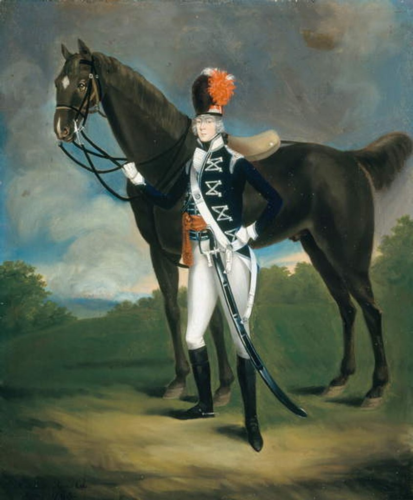 Detail of Unidentified officer of the 7th Regiment of Light Dragoons, 1793 by Richard Arnold