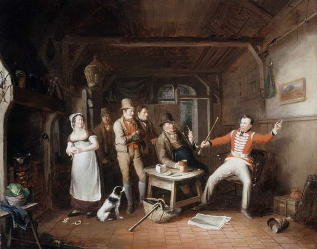 Detail of A Soldier relating his exploits in a tavern, 1821 by John Cawse