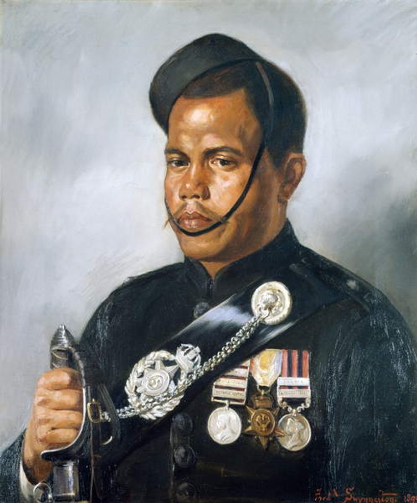 Detail of Jemadar Jangia Thapa, 5th Gurkha Regiment, 1890 by Frederick Swynnerton