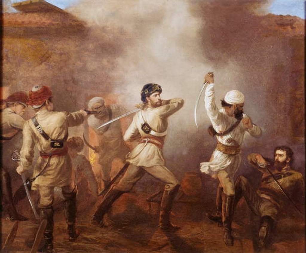 Detail of Captain Charles John Stanley Gough during the Indian Mutiny at Khurkowhah on 15th August 1857, c.1860 by Chevalier Louis-William Desanges