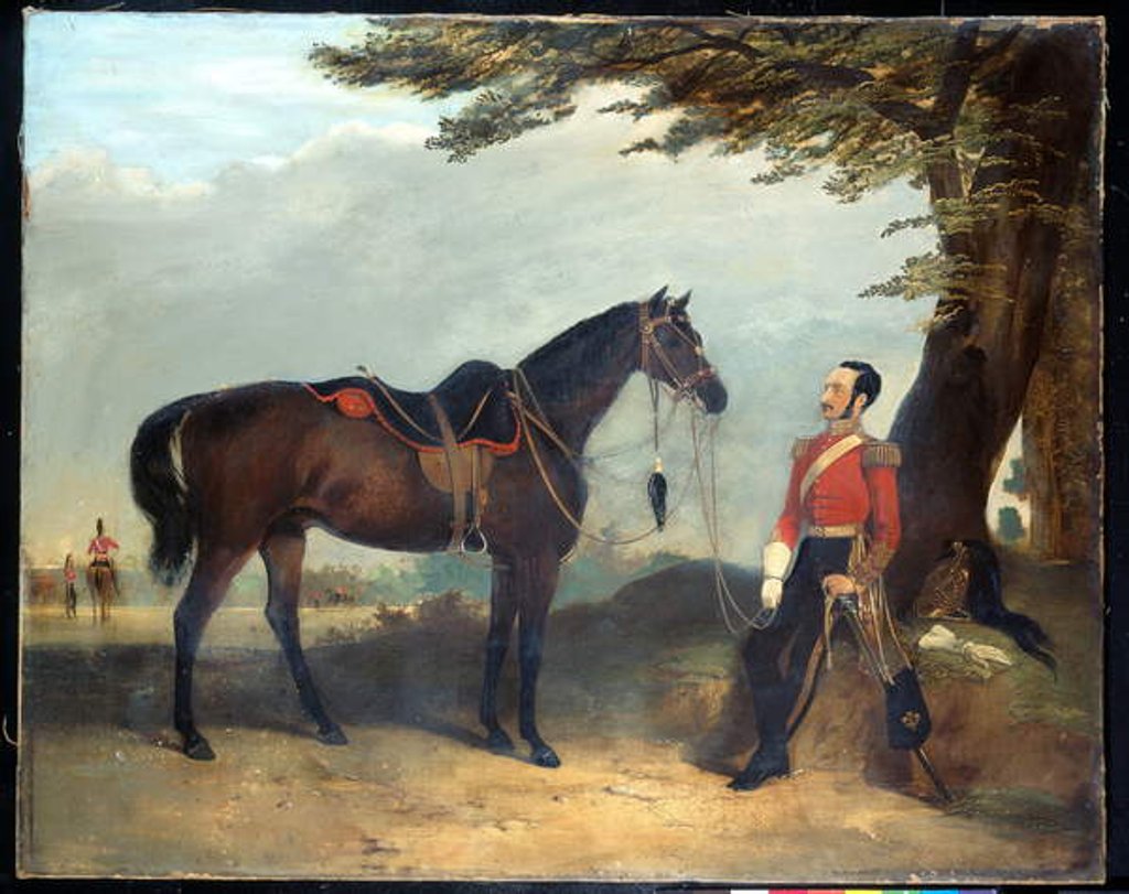 Detail of An unidentified officer of the 3rd Regiment of the Dragoon Guards, c.1850 by English School