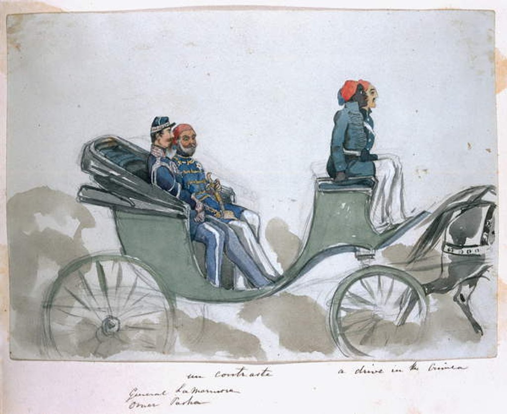 Detail of Un contraste: General La Marmora and Omar Pasha, a drive in the Crimea, from an album of paintings and sketches known as 'Cadogan's Crimea', 1854-56 by George Cadogan