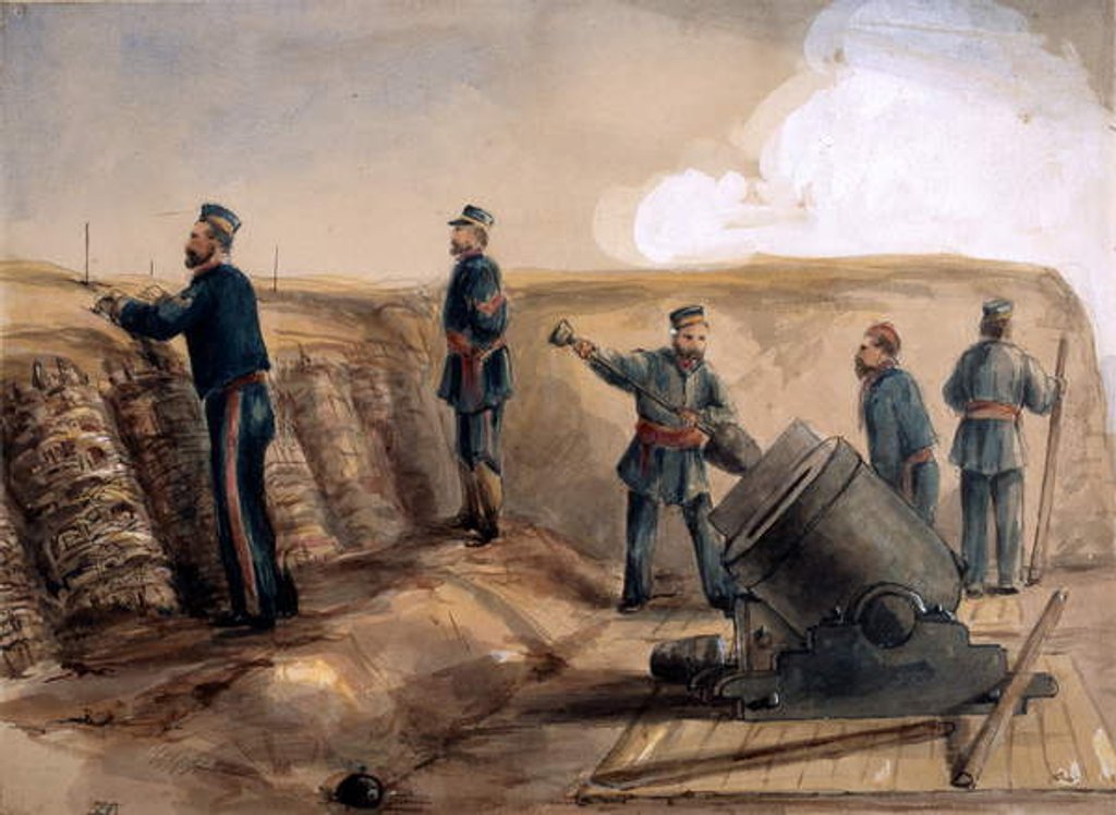 Detail of A 13-inch mortar of the Royal Artillery in action, 1855 by Lt. Henry James Alderson