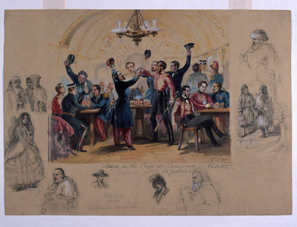 Detail of Scene in the Cafe du Commerce Valetta, 'Mourir pour la patrie', Malta, 1854 by Henry John Wilkinson