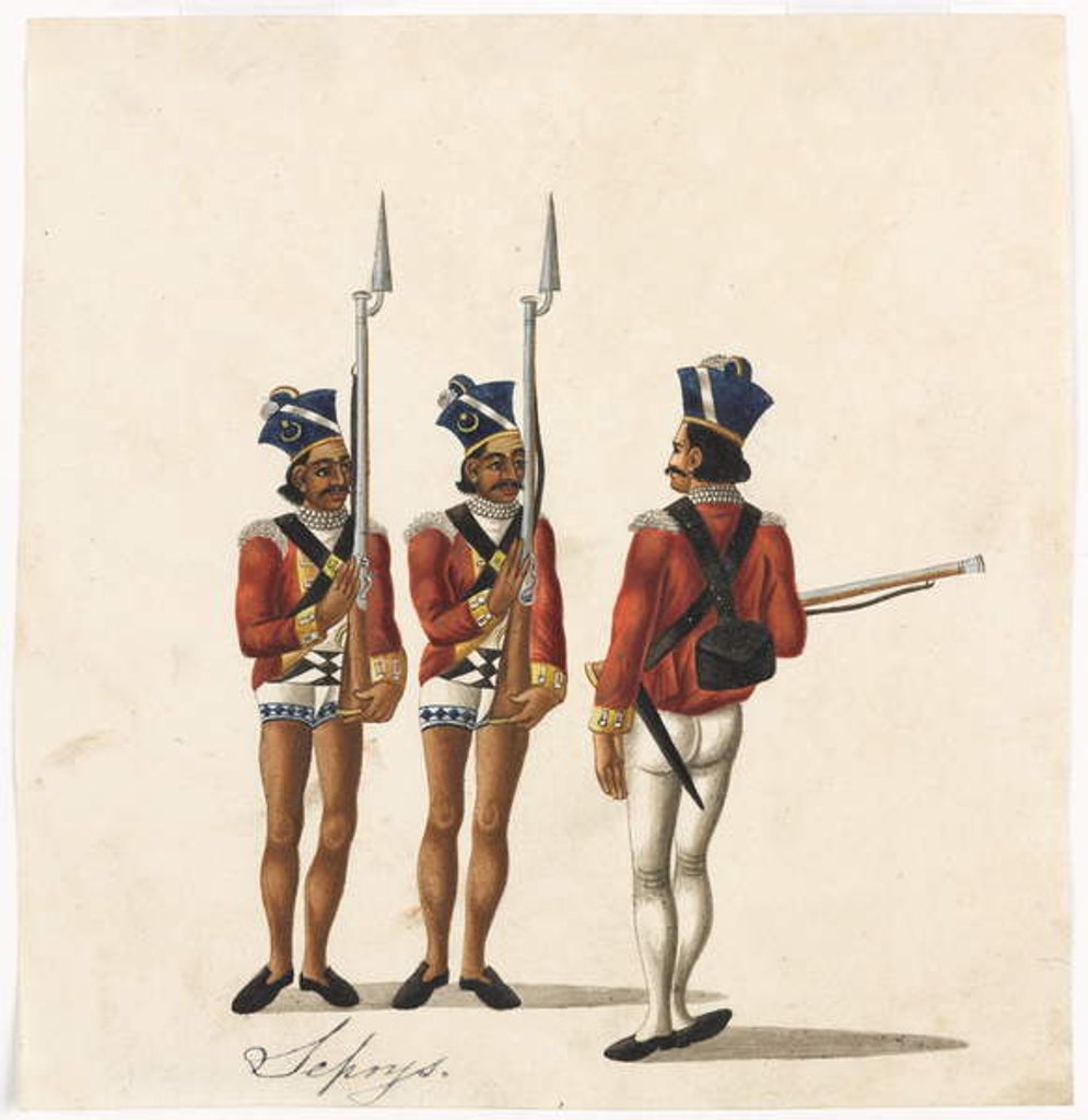 Detail of Sepoys and an Indian officer, Bengal Army, c.1815 by Indian School