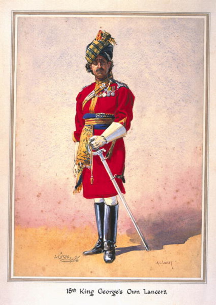 Detail of Honorary Lieutenant Hon Malik Umar Hayat Khan, CIE, Tiwana of Ahahpur illustration for 'Armies of India' by Major G.F. MacMunn. by Alfred Crowdy Lovett