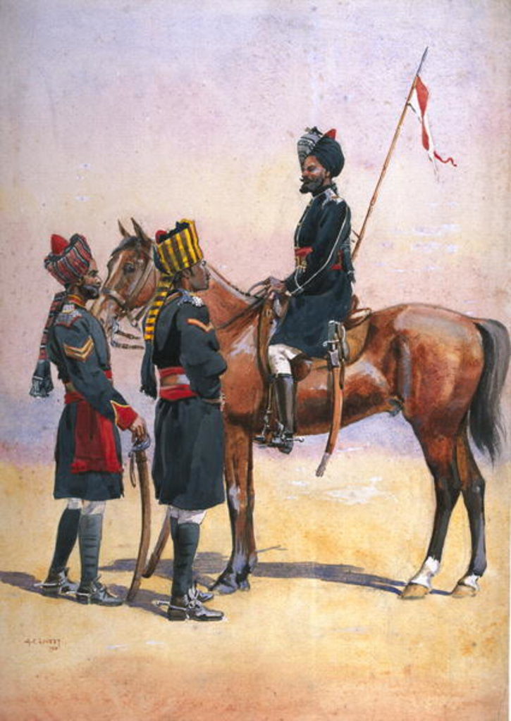 Detail of Soldiers of the 33rd Queen's Own Light Cavalry, Daffadar and the 34th Prince Albert Victor's Own Poona Horse by Alfred Crowdy Lovett