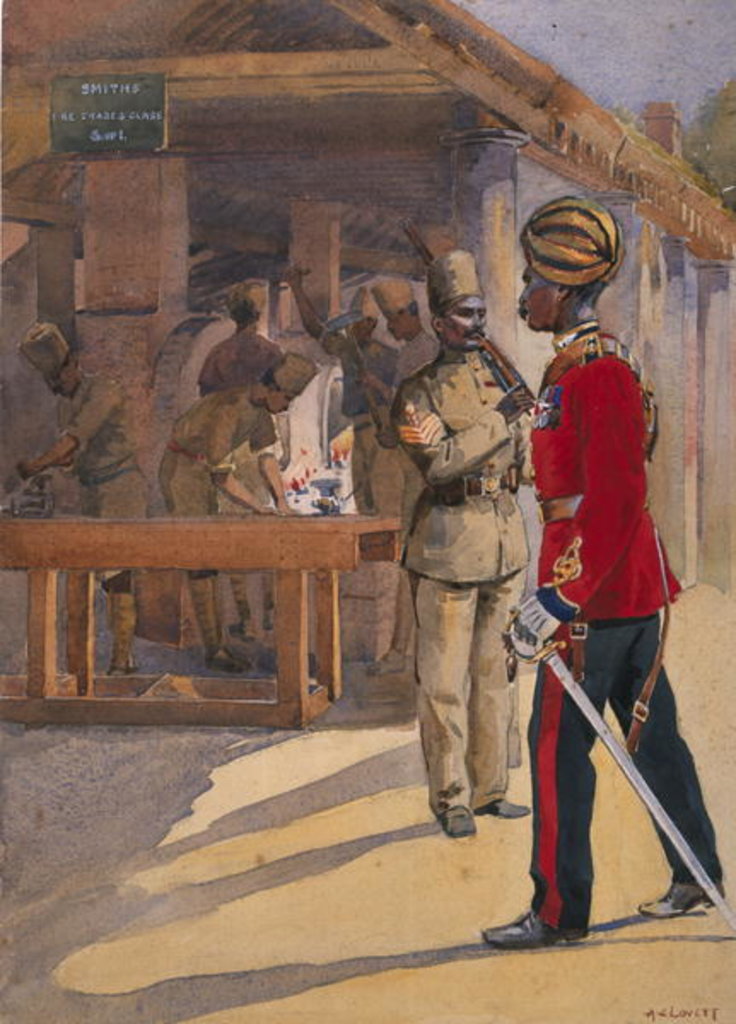 Detail of Soldiers of the 2nd Queen's Own Sappers and Miners outside 'The Workshop' Havildar, Subedar by Alfred Crowdy Lovett