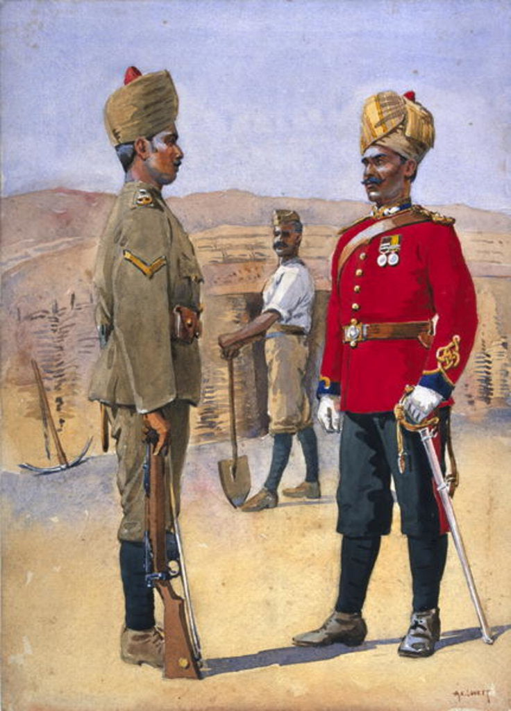 Detail of Soldiers of the 3rd Sappers and Miners Lance, Naik, Brahman of Oudh. Jemadah, Dekhani Mahratti by Alfred Crowdy Lovett