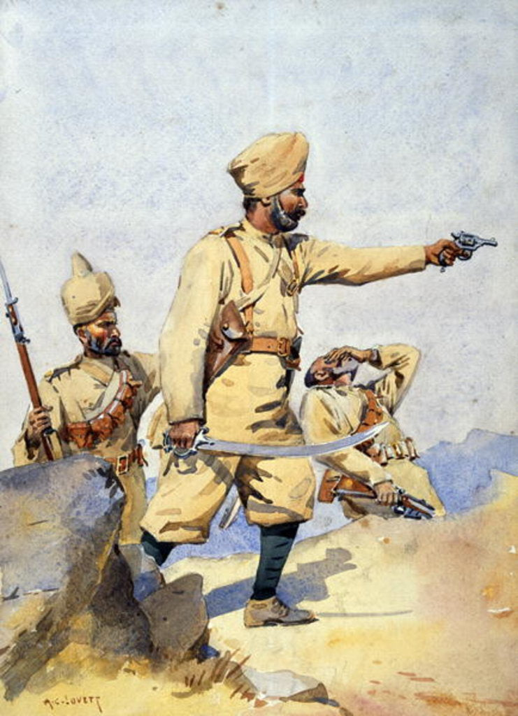 Detail of Soldiers of the 24th Punjabis Malikdin Khel and Subadar, Jay Sikh by Alfred Crowdy Lovett