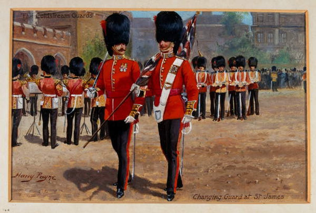 Detail of The Coldstream Guards Changing Guard at St James, 1905 circa by Harry Payne