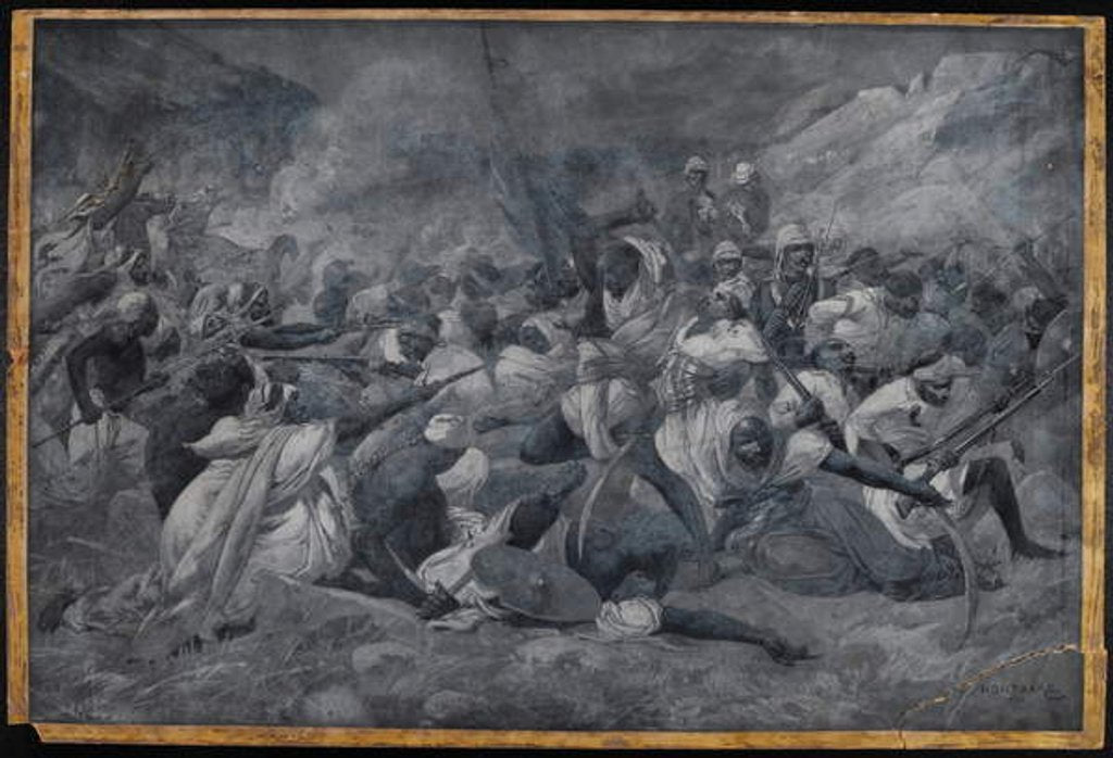 Detail of The defeat of the Egyptian Army under Hicks Pasha by the forces of the Mahdi Muhummad Ahmad at El Obeid, 5 November 1883 by Charles Auguste Loye