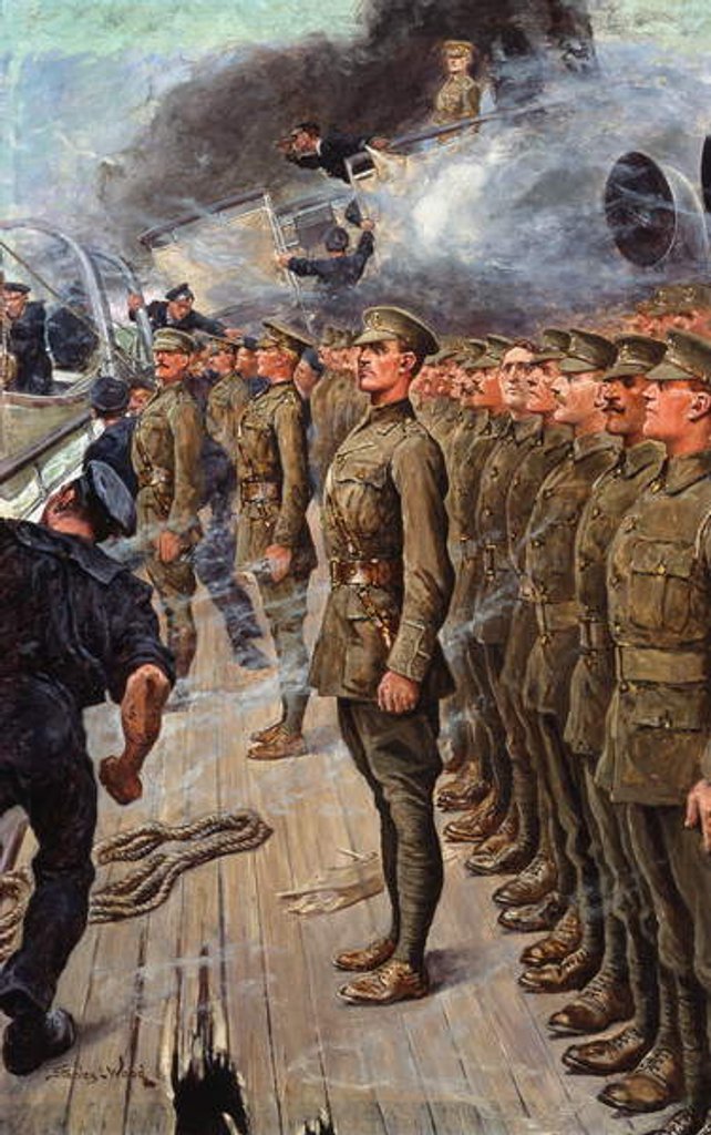 Detail of The evacuation of the troopship SS 'Tyndareus', 6 February 1917 by Stanley L. Wood