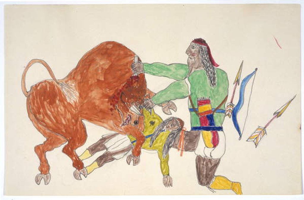 Detail of Bison trampling man by Frederick Gokliz