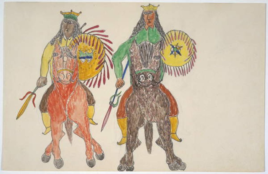 Detail of Two men on horseback with shields by Frederick Gokliz