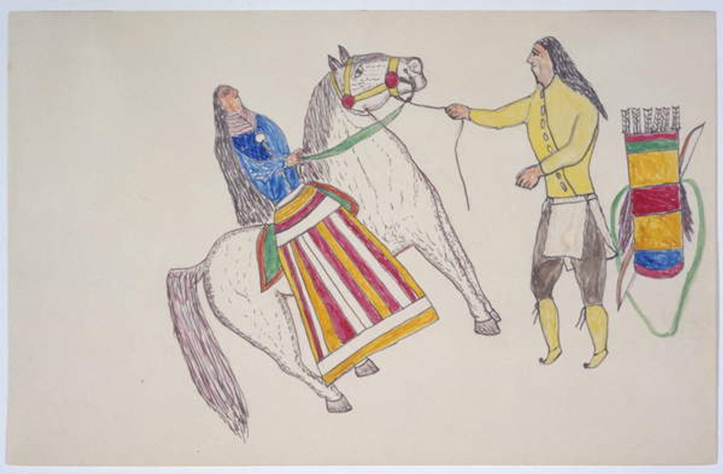 Detail of Man greets woman on horse by Frederick Gokliz