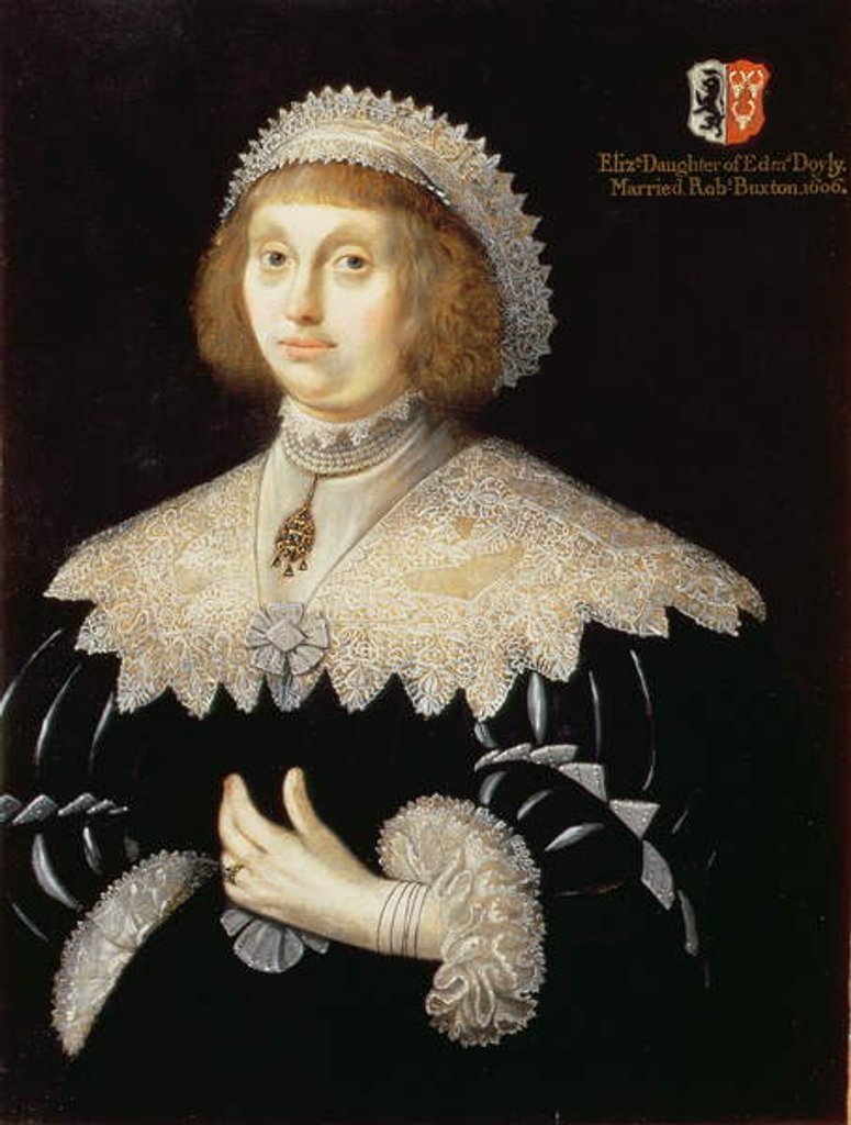 Detail of Portrait of Margaret Conyers c.1640 by English School
