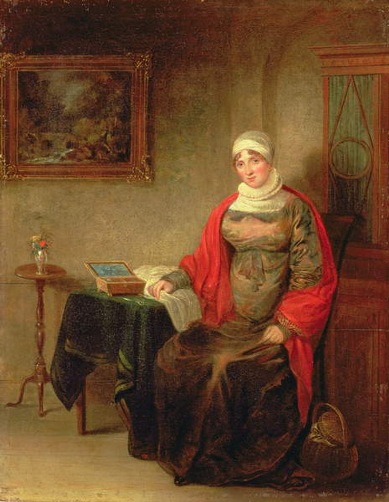 Detail of Portrait of Mrs John Crome Seated at a Table by an Open Workbox by Michael William Sharp