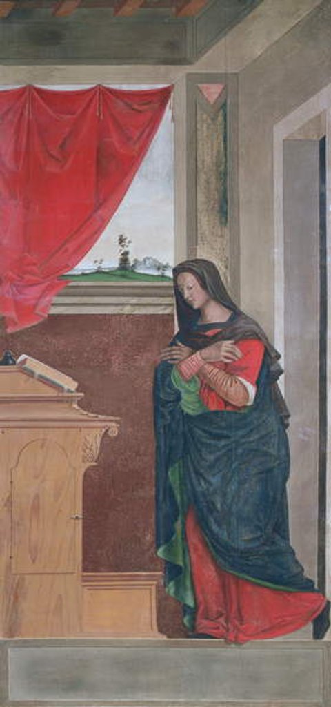 Detail of Virgin Annunciate, annunciation panel originally forming one of the outside shutters of the organ in San Bartolomeo, Vicenza by Giovanni de' Vajenti Speranza