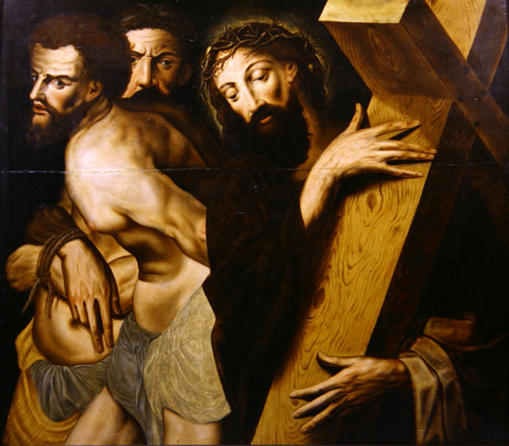 Detail of Christ and the Two Thieves by Michiel I (circle of) Coxie or Coxcie