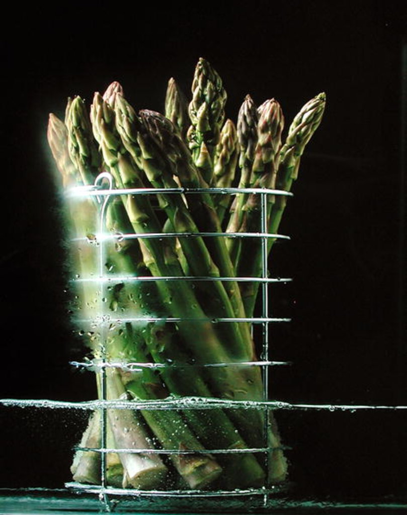 Detail of Asparagus in steamer, 1994 by Norman Hollands