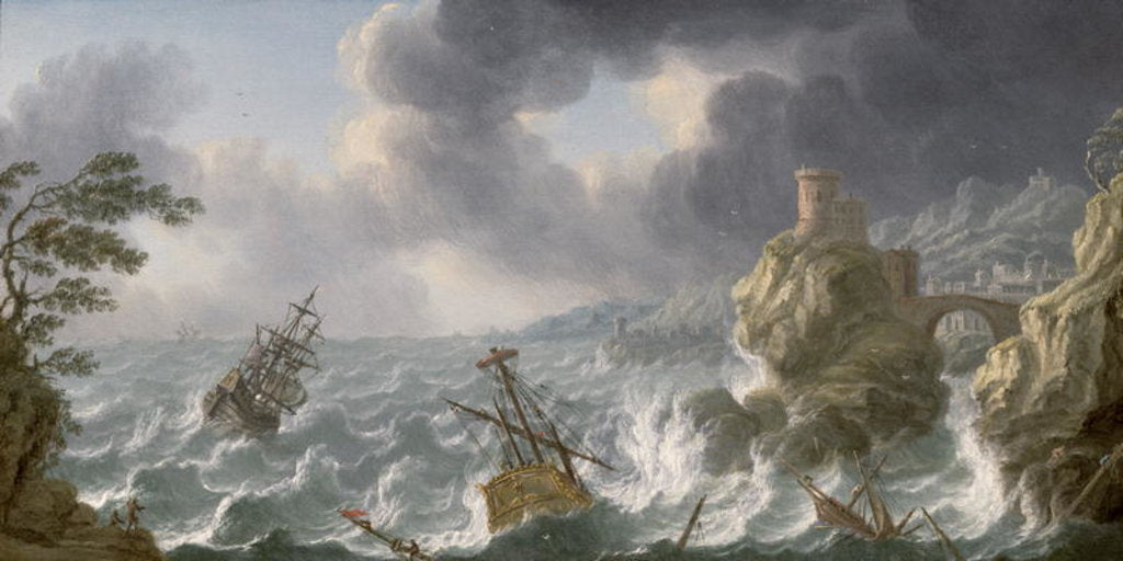 Detail of Shipwreck in a storm off a rocky coast by Dutch School