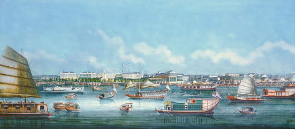 Detail of View of the Waterfront at Canton, c.1855 by School Chinese