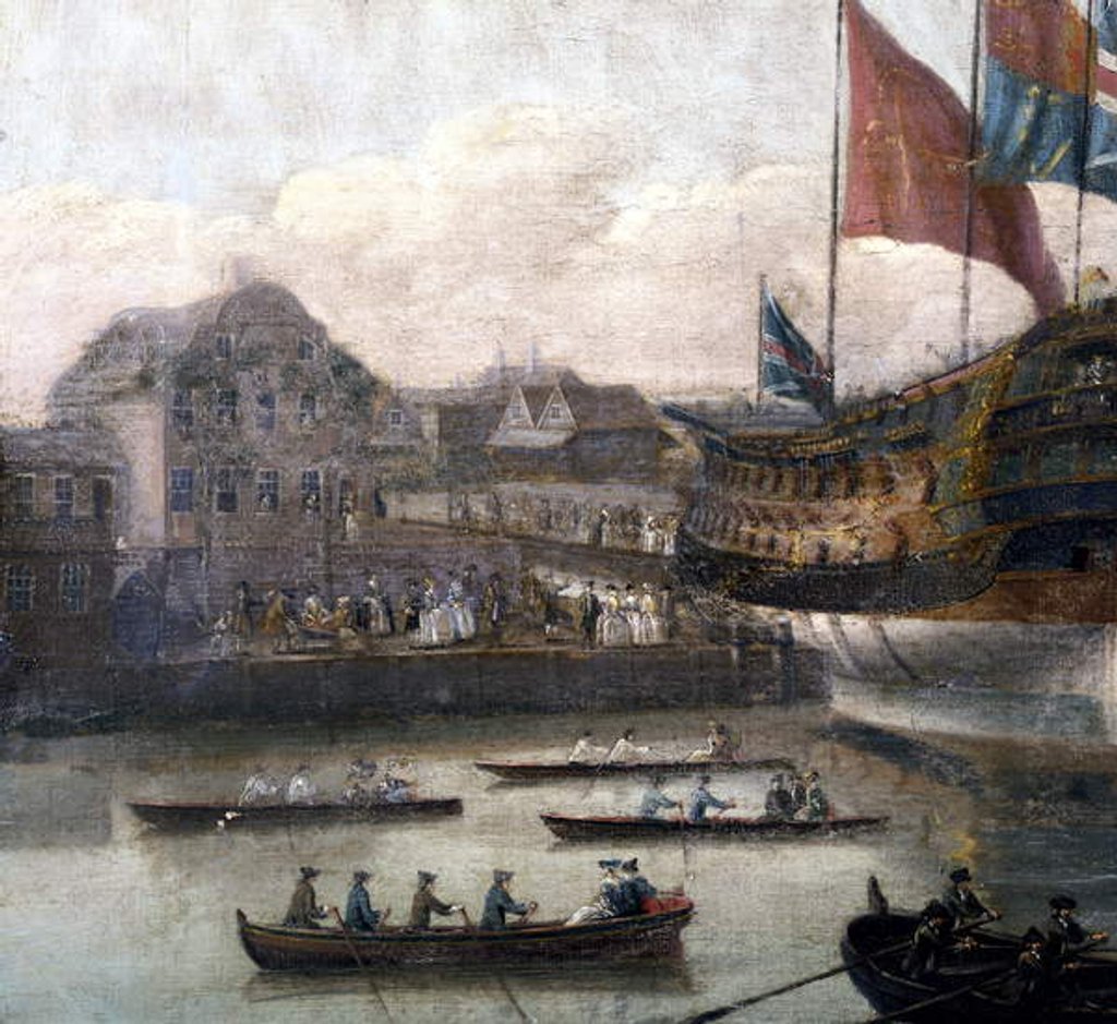 Detail of Launch at Deptford Dockyard, c.1750 by John the Elder Cleveley