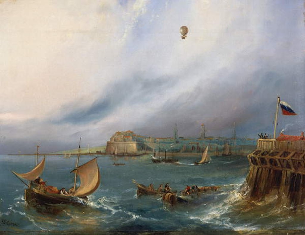 Detail of The First Balloon Crossing of the English Channel, 7th January 1785, c.1840 by E.W. Cocks