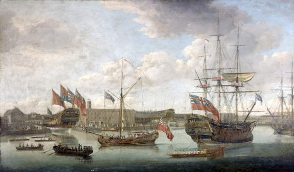 Detail of Launch at Deptford Dockyard, c.1750 by John the Elder Cleveley