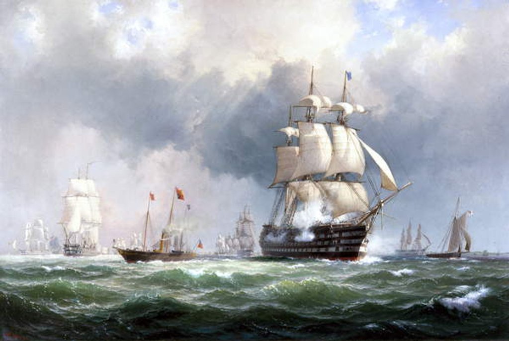 Detail of The Baltic Fleet Leaving Spithead, 15th March 1854 by Anton Melbye