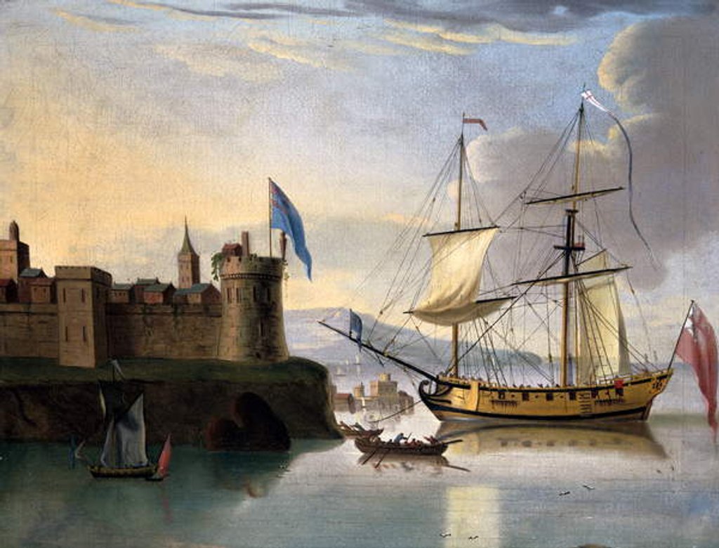 Detail of English two-masted sloop rigged as a 'Snow' by School English