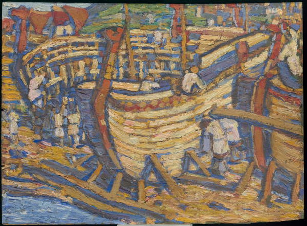 Detail of Building the Ships. Sketch for the painting of the same title, 1903 by Nicholas Roerich