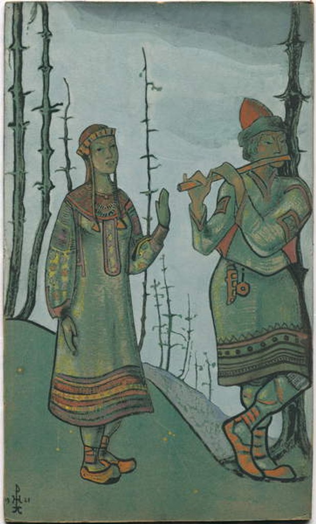 Detail of Snegurochka and Lel, costume design for Rimsky-Korsakov's opera 'Snegurochka', 1921 by Nicholas Roerich