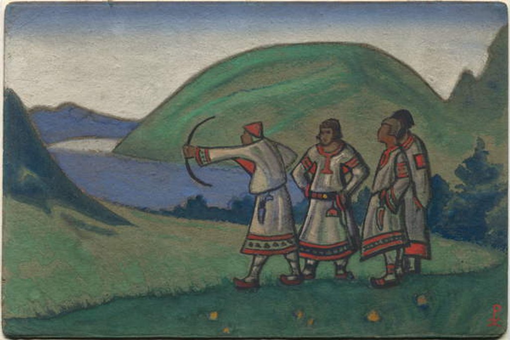 Detail of Youths, décor and costume design for Stravinsky's ballet 'Le Sacre du Printemps', 1944 by Nicholas Roerich