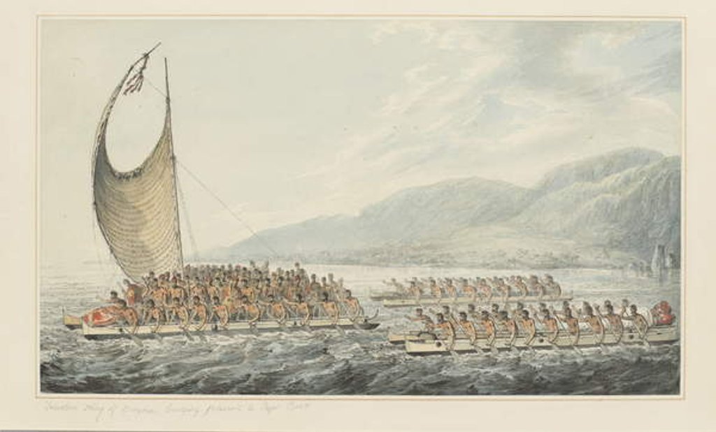 Detail of 35: Tereoboo, King of Owyhee, bringing presents to Captain Cook by John Webber