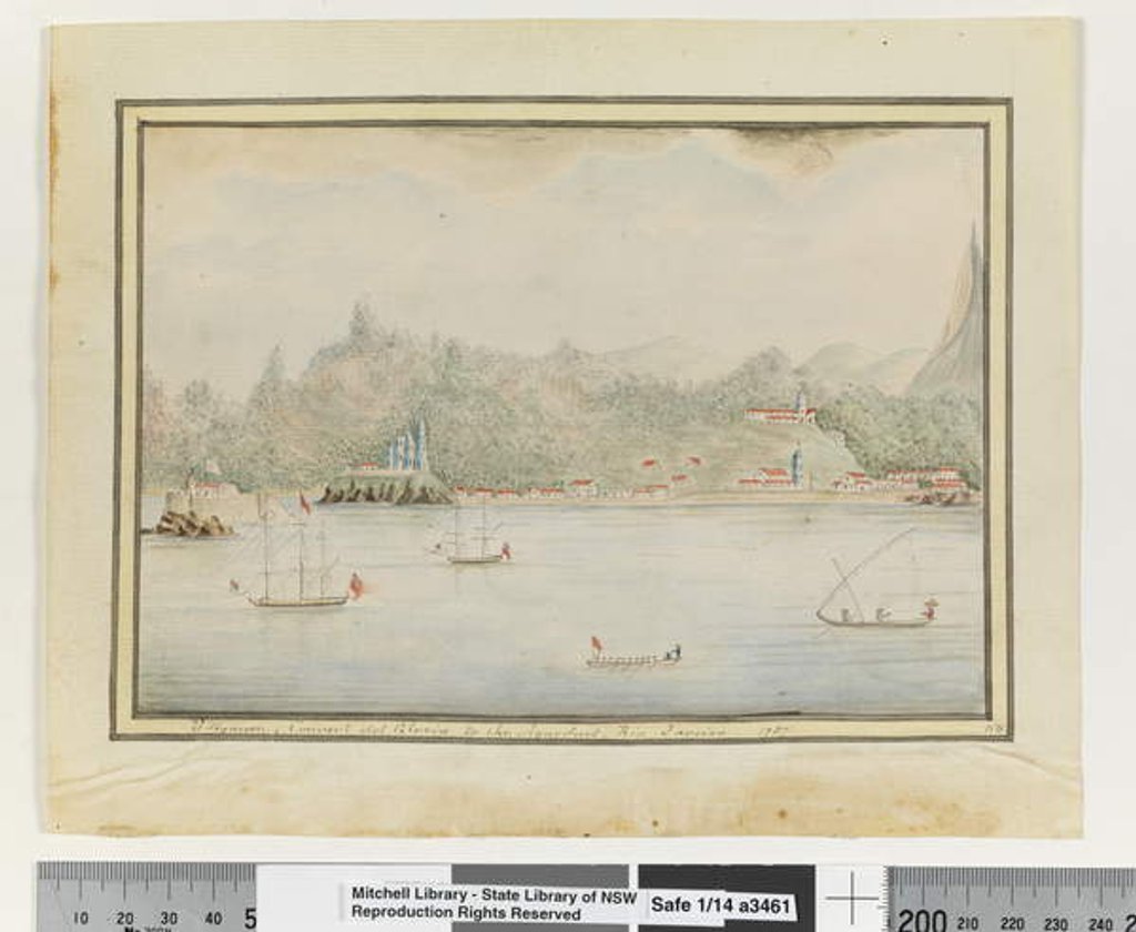 Detail of Opp. p. 37. `Villyanon, Convent del Gloria to the Aqueduct. Rio Janeiro 1787', c.1802 by William Bradley