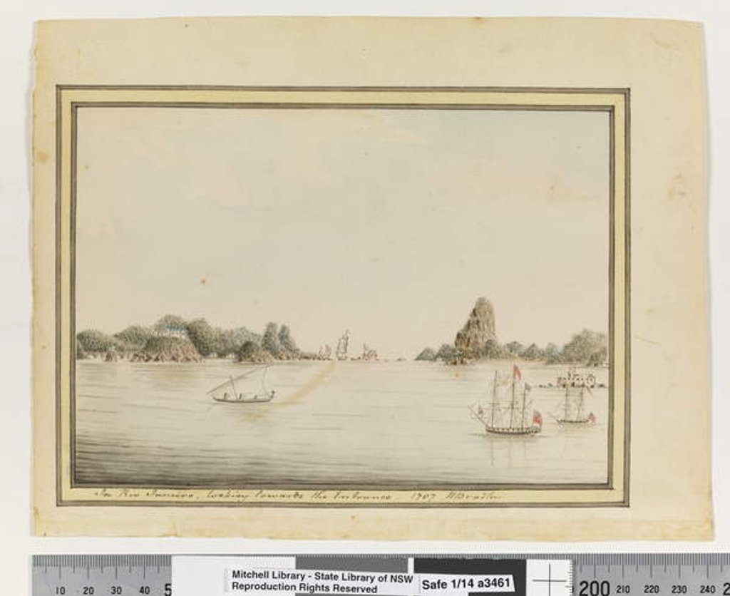 Detail of Opp. p. 36. `In Rio Janeiro, looking towards the Entrance. 1787', c.1802 by William Bradley