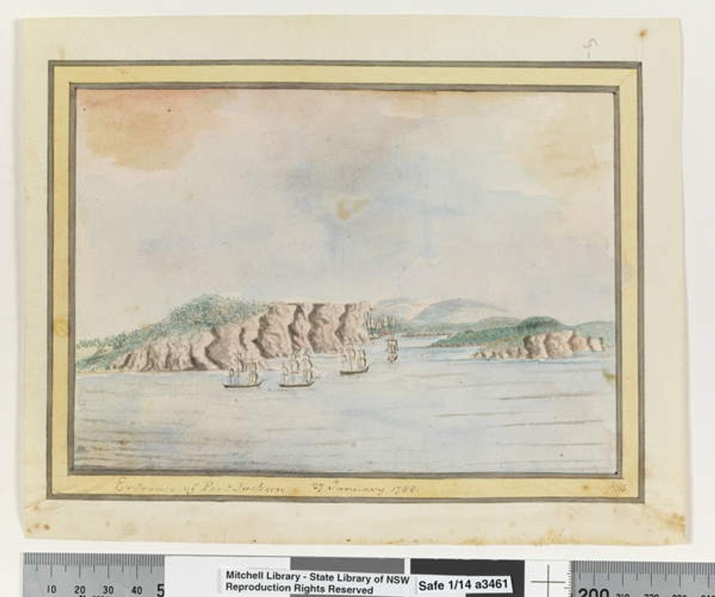 Detail of Opp. p. 65. `Entrance of Port Jackson 27 Janury 1788', c.1802 by William Bradley
